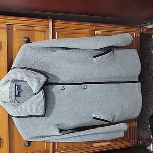 Jones New York Grey Wool Coat Faux Leather Trim  Snap Closure